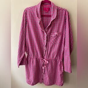 VS Victoria's Secret Pink Flannel Waist Tie Long Sleeves Pajamas Shirt Size L